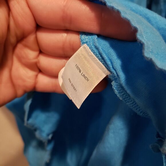 J. Jill Love 100% Linen Shirt Blue  Button Up Medium Boho Minimalist - Picture 9 of 9